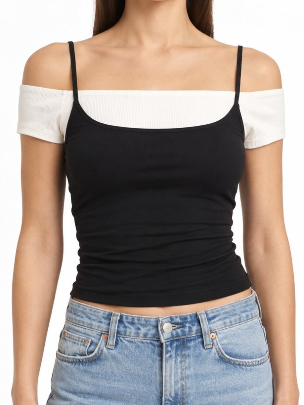 Reformation Poppie Knit Top Black & White Off The Shoulder Cami XS